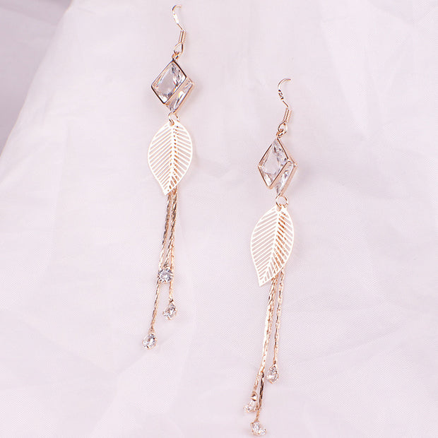 Silver Long Fringe Earrings Fashion Elegant Zircon