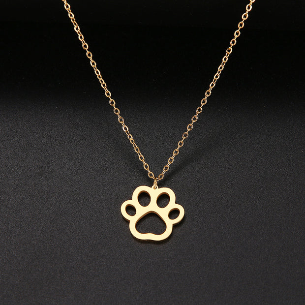 Titanium Steel Golden Cute Animal Footprints Dog's Paw