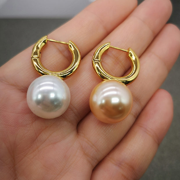 Pearl Earrings Round Face European And American Brass 18K