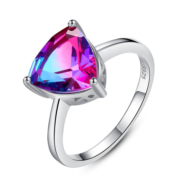 S925 Sterling Silver Ring Rainbow Stone Jewelry Ring