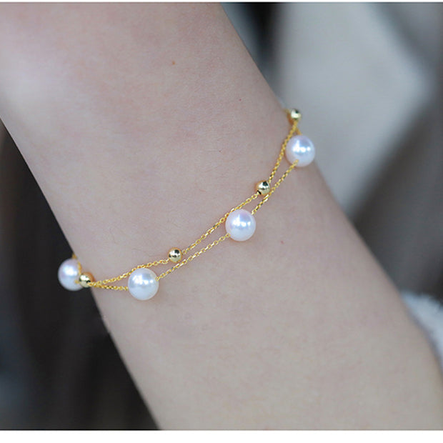 Full Sky Star Double Layer Extremely Bright Gold Bean Pearl Bracelet