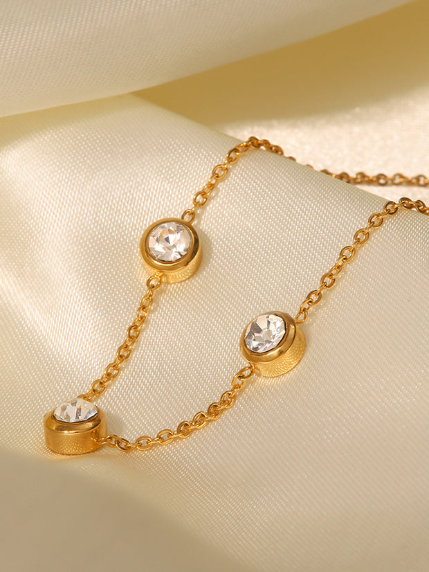 Fashion 18K Gold Plated Round Zircon Stainless Steel Bracelet