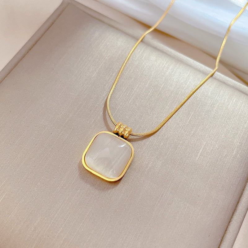 Square Opal Minimalist Furnace Real Gold Necklace