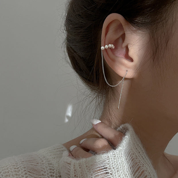 New Chain One-piece Pearl Ear Bone Clip Earrings For Women