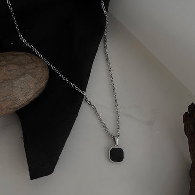 Hip-Hop Fashionable Brand Titanium Steel Black Square Necklace For Men
