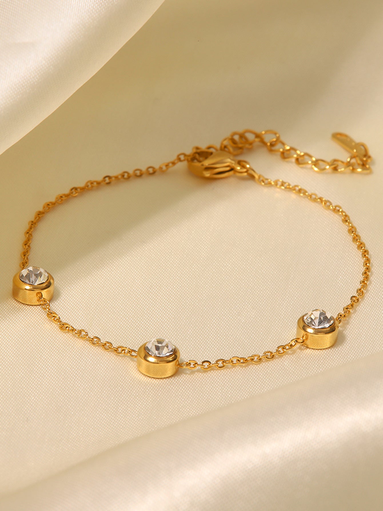 Fashion 18K Gold Plated Round Zircon Stainless Steel Bracelet