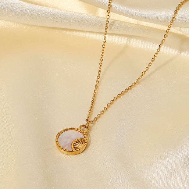 Stainless Steel White Shell Moon Necklace Gold-plated Round