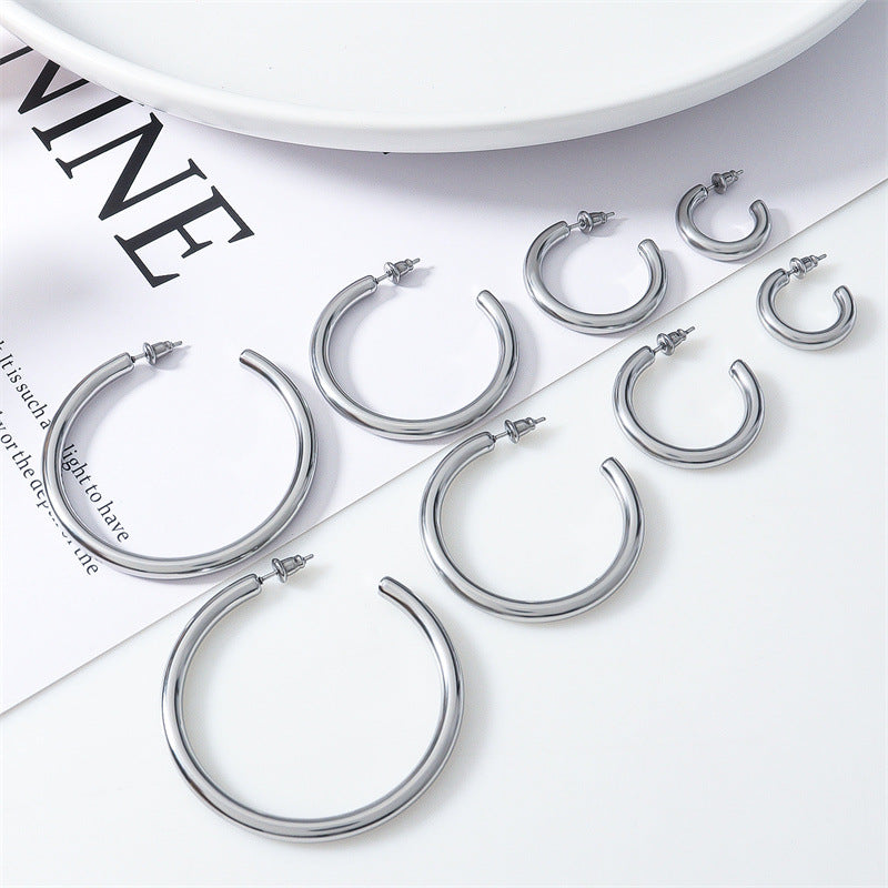European And American Stylish Round Stainless Steel Earrings