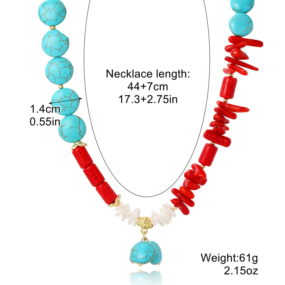 Women's Fashion Bohemian Ethnic Style Long Turquoise Pendant Necklace