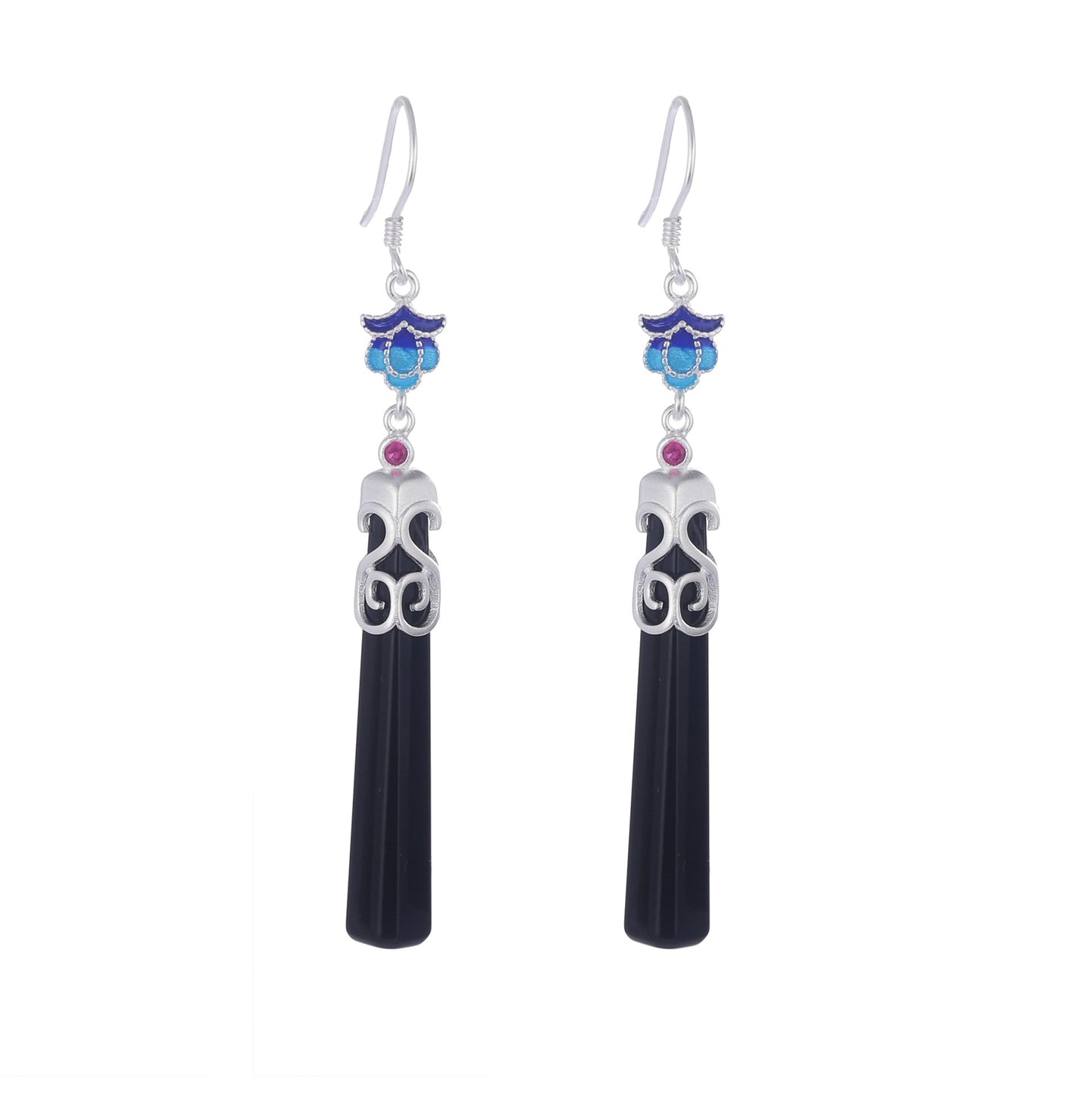 Women's Graceful And Fashionable Silver Black Agate Earrings