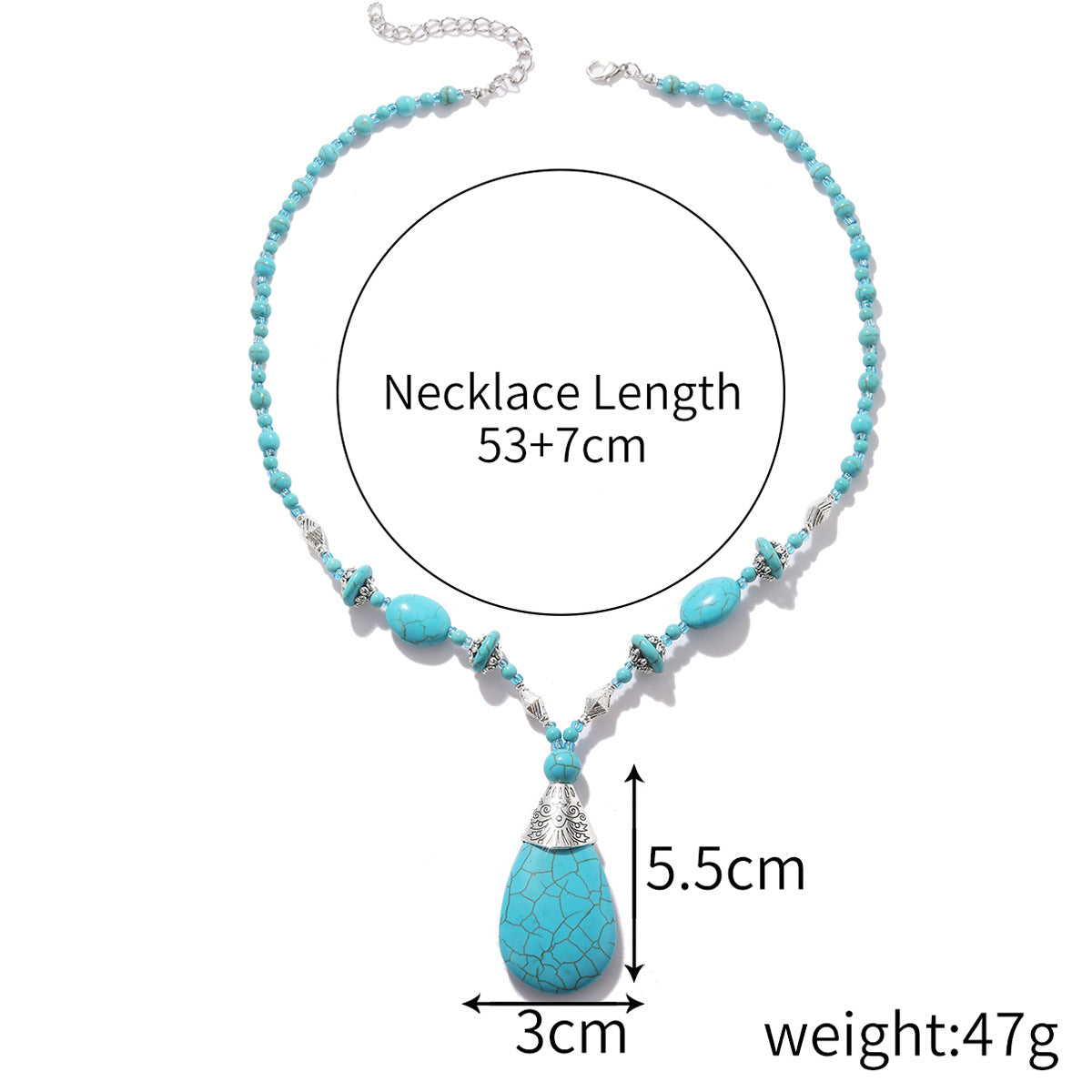 Women's Fashion Bohemian Ethnic Style Long Turquoise Pendant Necklace