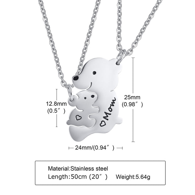Amazon Hot Necklace Hug Little Bear Mother Children's Pendants Diy Ornament Stainless Steel Necklace