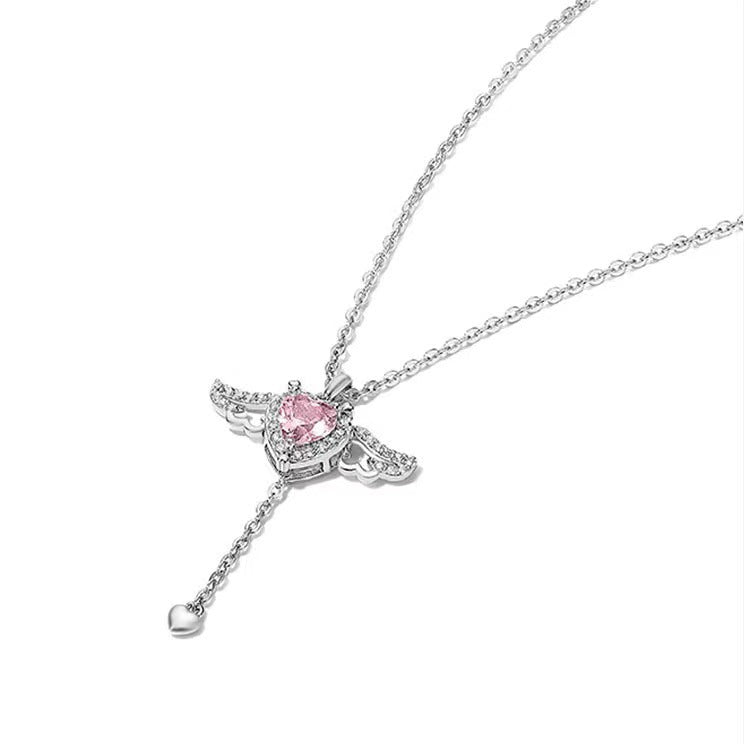 Cupid Heart Angel Wings Tassel Necklace Clavicle Chain