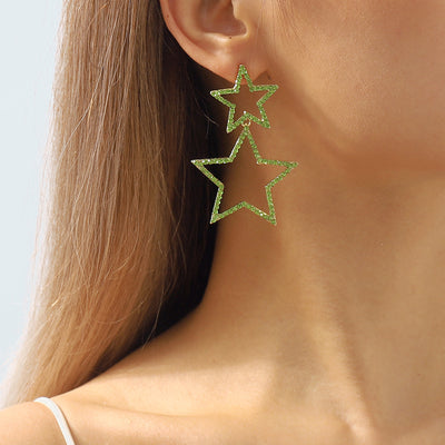 Rhinestone Earrings Five-pointed Star Double-layer Personality Fashion