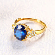 Gold-plated Sapphire Ring With Adjustable Opening And Tanzanite Diamonds