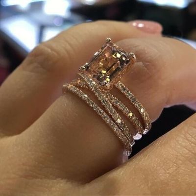Wedding Rings For Women Luxury Jewelry Bridal Engagement Cubic Zirconia Ring Rose Gold Color