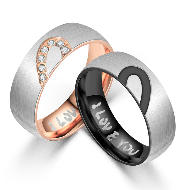 New Half Peach Heart Couple Ring I LOVE YOU