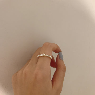 All-match Simple Pearl Zircon Adjustable Ring