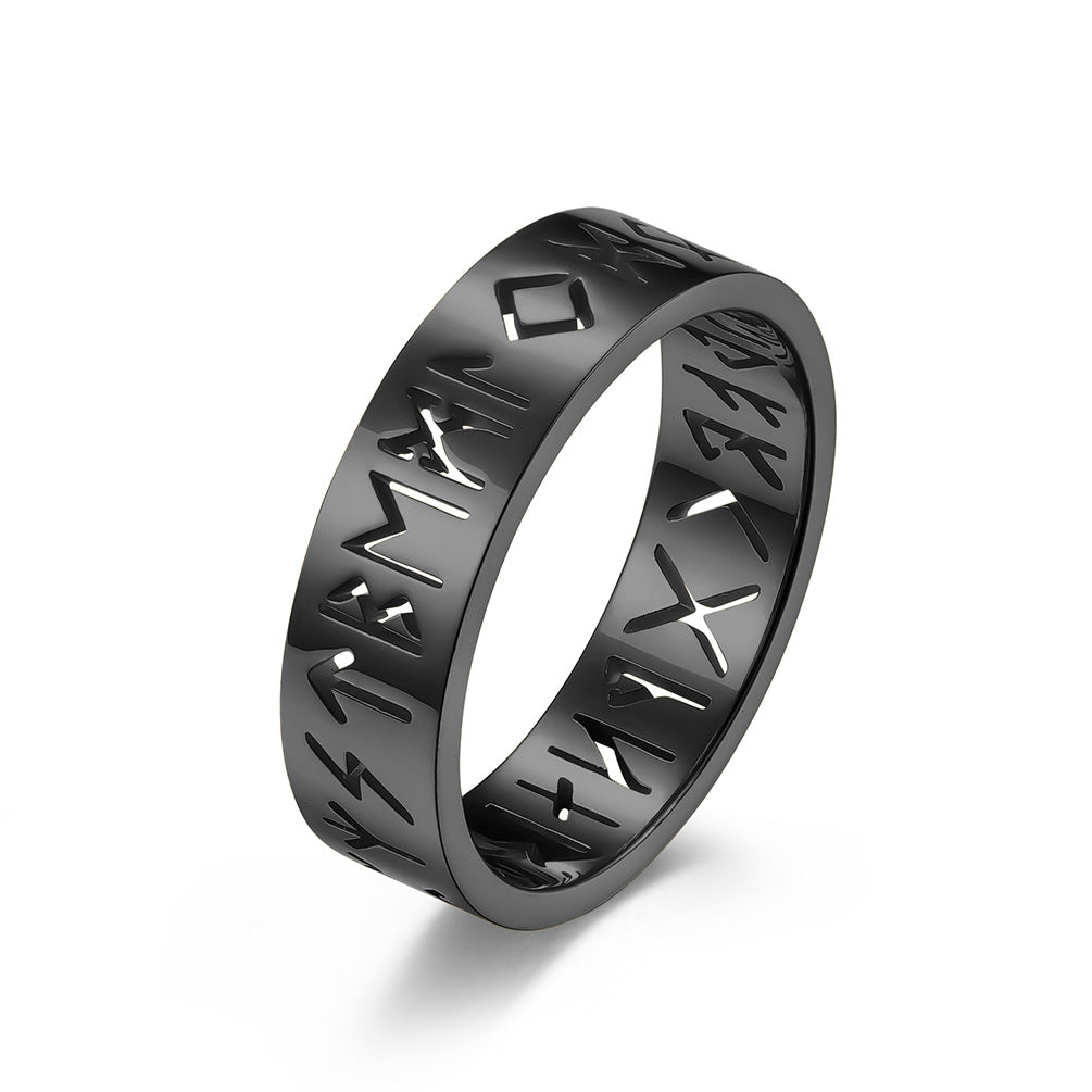 Nordic Viking Lettering Hollow Titanium Steel Ring