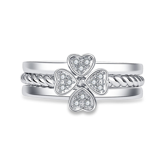 Ring Four-Leaf Clover Ring For Women Split Three-In-One Combination Opening Ring Adjustable Size
