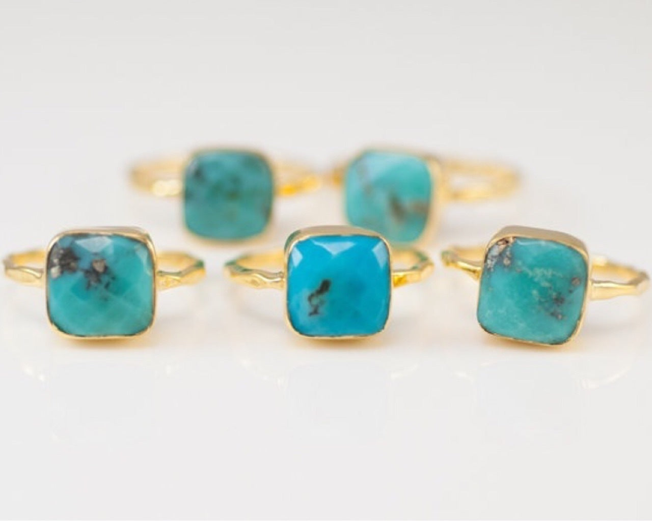 Simple Square Turquoise 18k Gold Plated Ring