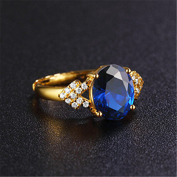 Gold-plated Sapphire Ring With Adjustable Opening And Tanzanite Diamonds